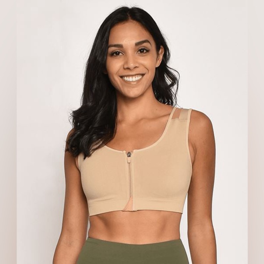 Alignmed Zipper Posture Sports Bra in Beige: XL